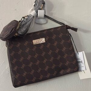 NICOLE MILLER CROSSBODY BAG PURSE W/ EARBUD CHANGE CASE BROWN NWT